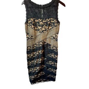 Marina Black Lace Nude lined Sheath Dress Size 8. Formal, dark romance Cocktails
